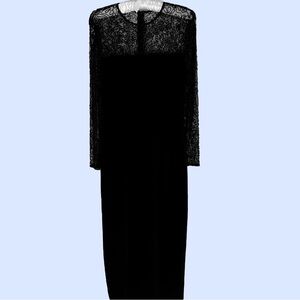 VINTAGE 1950s Evening dress. Meticulously beaded yoke and sleeves. Black